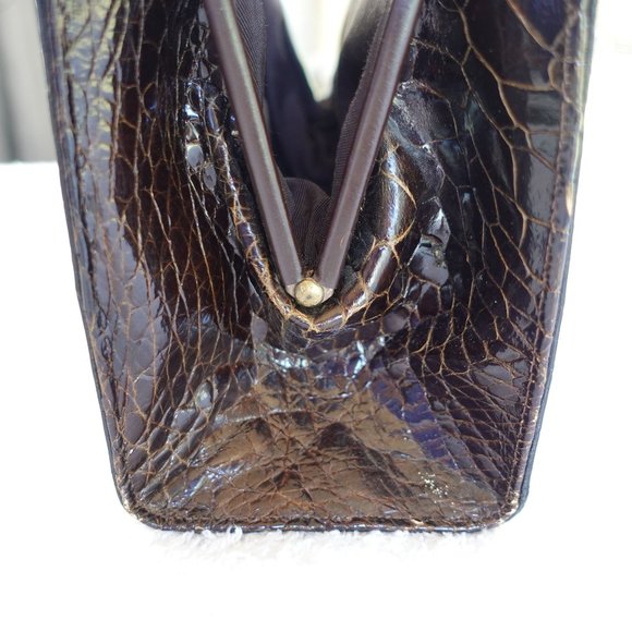 Vintage Crocodile Dual Top Handle Frame Swagger Style  Handbag - Picture 3 of 13